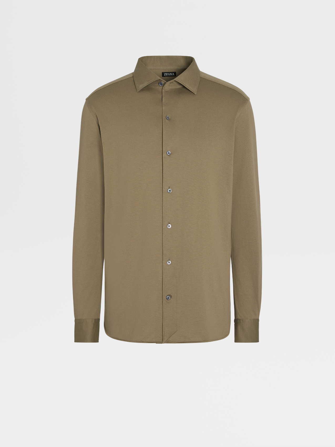 Light Military Green Cotton and Silk Jersey Long-sleeve Shirt